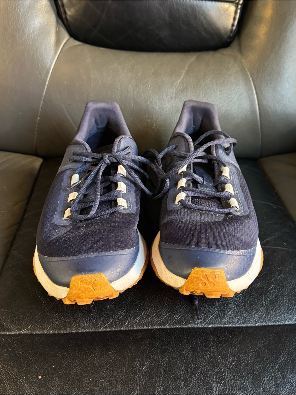 Puma Men's Navy and Gum-Orange Athletic Sneakers - Picture 2 of 6